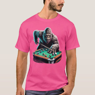 T-shirt Funny Bigfoot Sasquatch Billiards Pool Player Men 