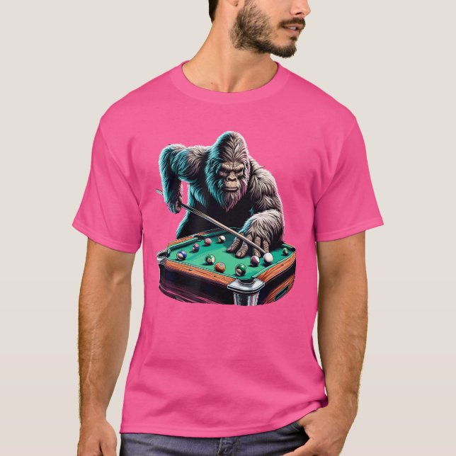 T-shirt Funny Bigfoot Sasquatch Billiards Pool Player Men  (Devant)