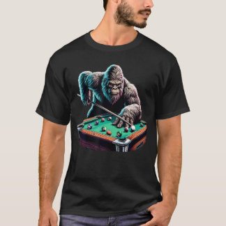 T-shirt Funny Bigfoot Sasquatch Billiards Pool Player Men 