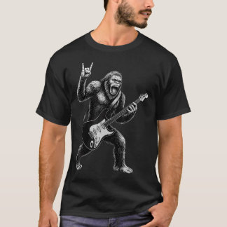 T-shirt Funny Bigfoot Sasquatch Playing Guitar Rock And Ro