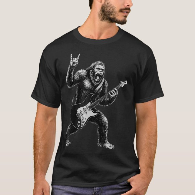 T-shirt Funny Bigfoot Sasquatch Playing Guitar Rock And Ro (Devant)