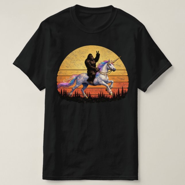 T-shirt Funny Bigfoot / Sasquatch & Unicorn Retro Legends! (Design devant)