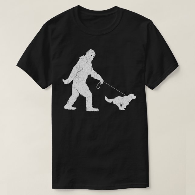 T-shirt Funny Bigfoot Sasquatch Walking Golden Retriever D (Design devant)