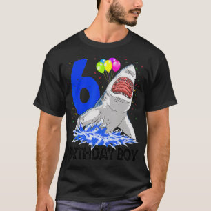 T-shirt Funny Birthday Boy 6 Shark Tee Women Celebration