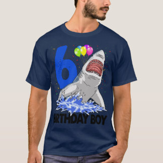 T-shirt Funny Birthday Boy 6 Shark TeeWomen Celebration Gi