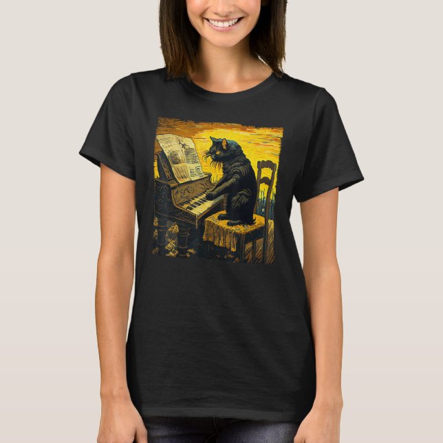 T-shirt Funny Black Cat Pianist Corn Sur Le Cob (Devant)