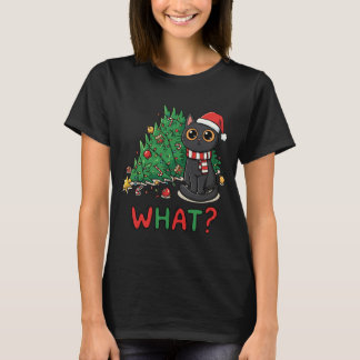 T-shirt Funny Black Cat What? Christmas Tree Humor