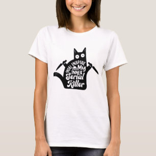 T-shirt Funny Black Murder Cat Halloween Funny Party 
