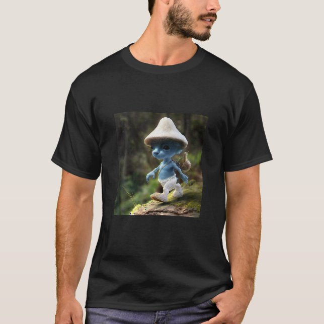 T-shirt Funny bleu champignon Chat Mème nous aimons vivre  (Devant)