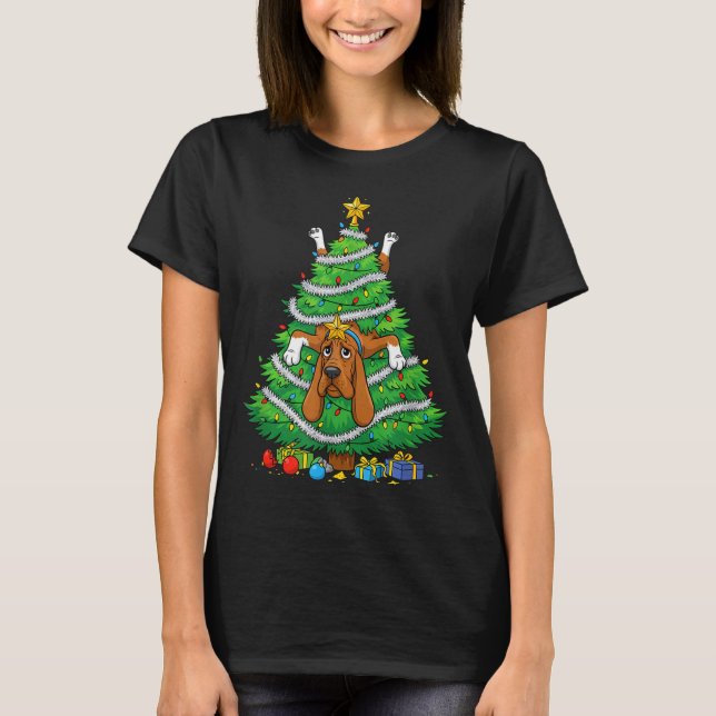 T-shirt Funny Bloodhound Dog Christmas Tree Lights Kids Me (Devant)