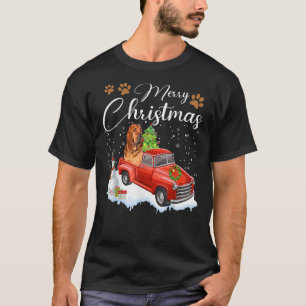 T-shirt Funny Bloodhound Dog Snow Red Truck Christmas Xmas