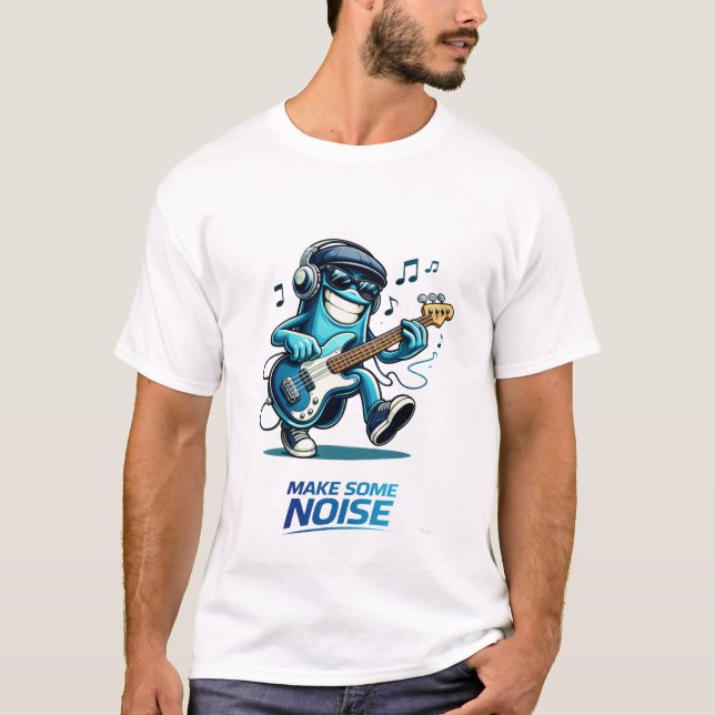 T-shirt Funny Blue Bass Player Character Music  (Devant)
