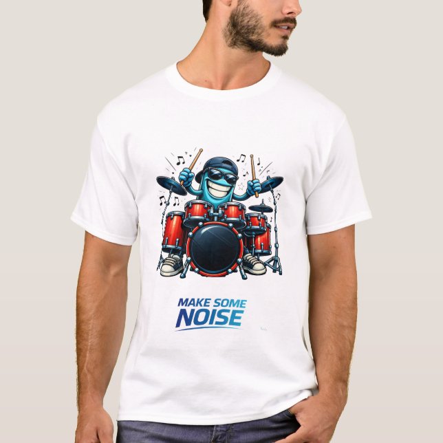 T-shirt Funny Blue Drummer Character Music Illustration (Devant)