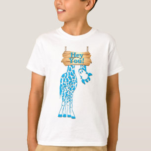 T-shirt Funny Blue Giraffe Hey vous signe