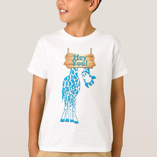 T-shirt Funny Blue Giraffe Hey vous signe (Devant)