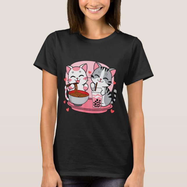 T-shirt Funny Boba Ramen Cats Kawaii Anime Japan Cute Neko (Devant)