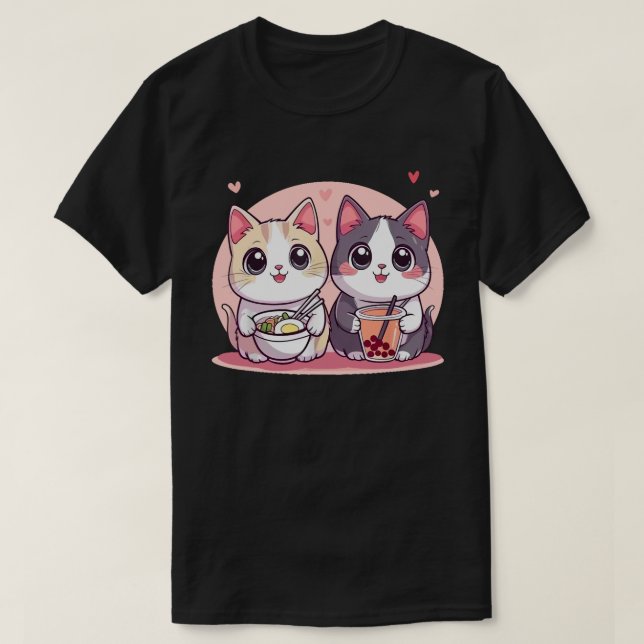 T-shirt Funny Boba Ramen Chats Kawaii Anime Japon mignonne (Design devant)