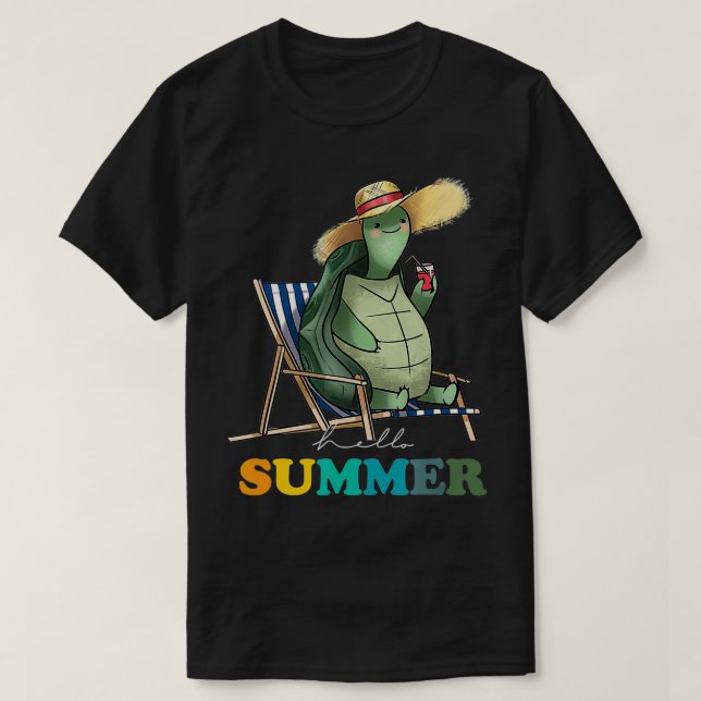 T-shirt Funny Bonjour Tortue d'été Plage d'été  (Design devant)