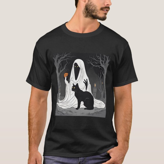 T-shirt Funny Boo Ghost Chat noir Halloween Éffrayant 2024 (Devant)