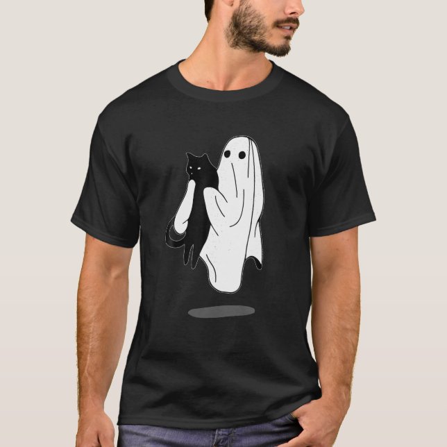 T-shirt Funny Boo Ghost Holding Black Cat Halloween Éffray (Devant)
