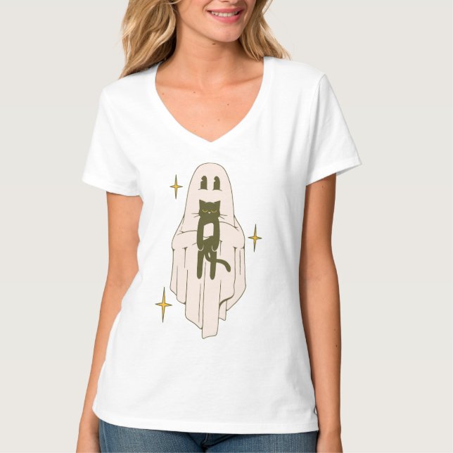 T-shirt Funny Boo Ghost Holding Black Cat Halloween Éffray (Devant)