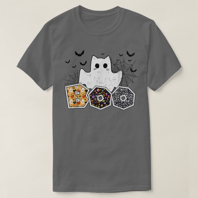 T-shirt Funny Boo Halloween Costume Boo Cat Ghost Spider K (Design devant)
