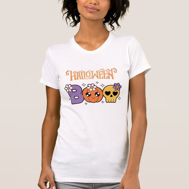 T-shirt Funny Boo Halloween White &orang (Devant)