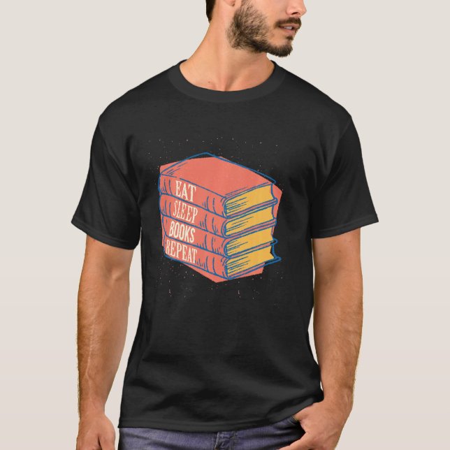 T-shirt Funny Book Eat Sleep Books Repeat Library Reading (Devant)