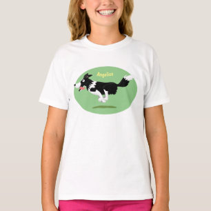 T-shirt Funny Border Collie chien en course dessin animé