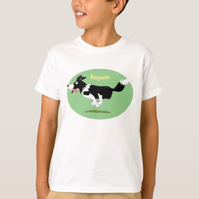 T-shirt Funny Border Collie chien en course dessin animé (Devant)