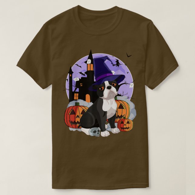 T-shirt Funny Boston Terrier Chien Halloween sorcier Citro (Design devant)