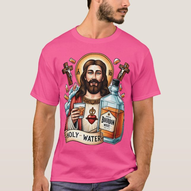 T-shirt Funny Bourbon Jesus Whiskey Eau Ste (Devant)