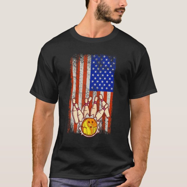 T-shirt Funny Bowler Vintage American Flag Bowling (Devant)