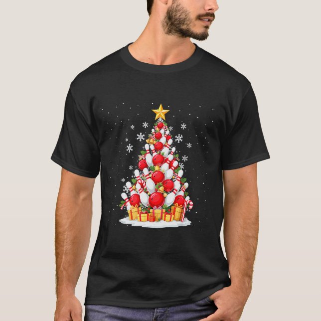 T-shirt Funny Bowling Christmas Tree Lights Xmas For Men & (Devant)
