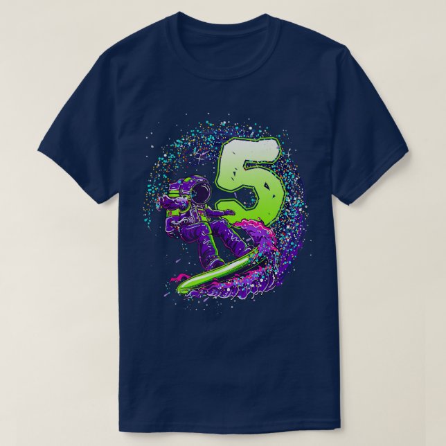 T-shirt Funny Boy 5e anniversaire astronaute surfe spatial (Design devant)