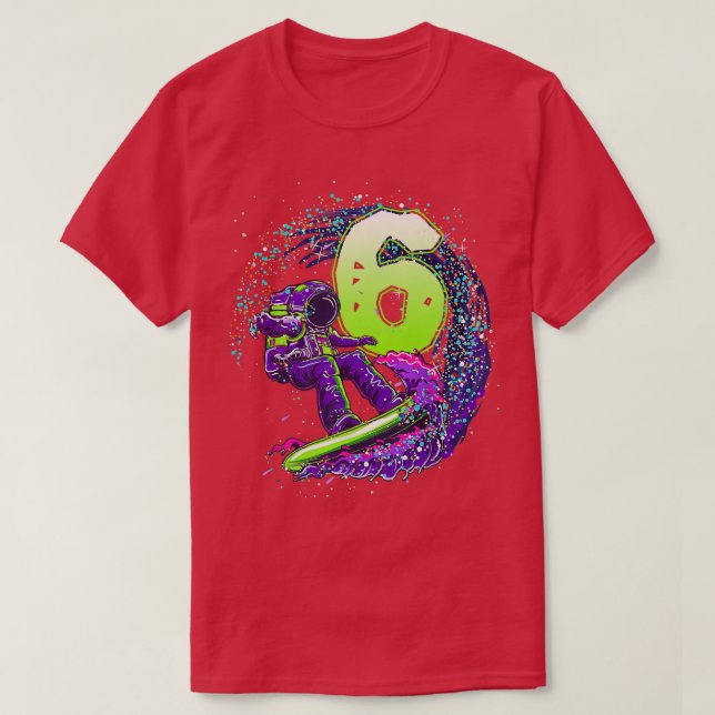 T-shirt Funny Boy 6e anniversaire astronaute surfe spatial (Design devant)