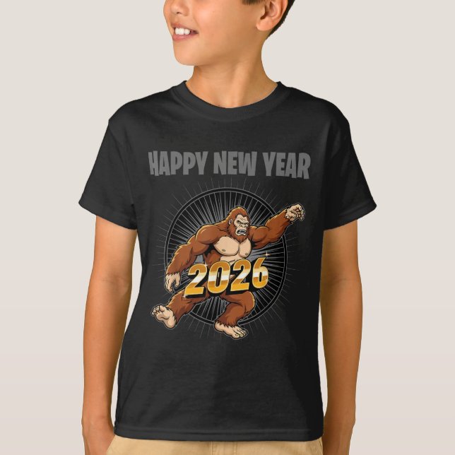 T-shirt Funny Boys Nye Outfit, Mens Bigfoot Happy New Year (Devant)