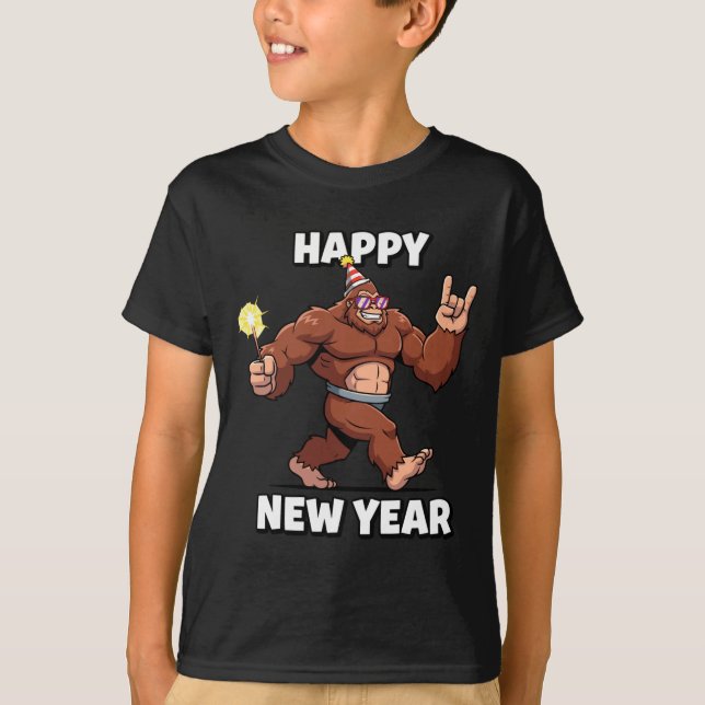 T-shirt Funny Boys Nye Outfit, Mens Fireworks Bigfoot Happ (Devant)