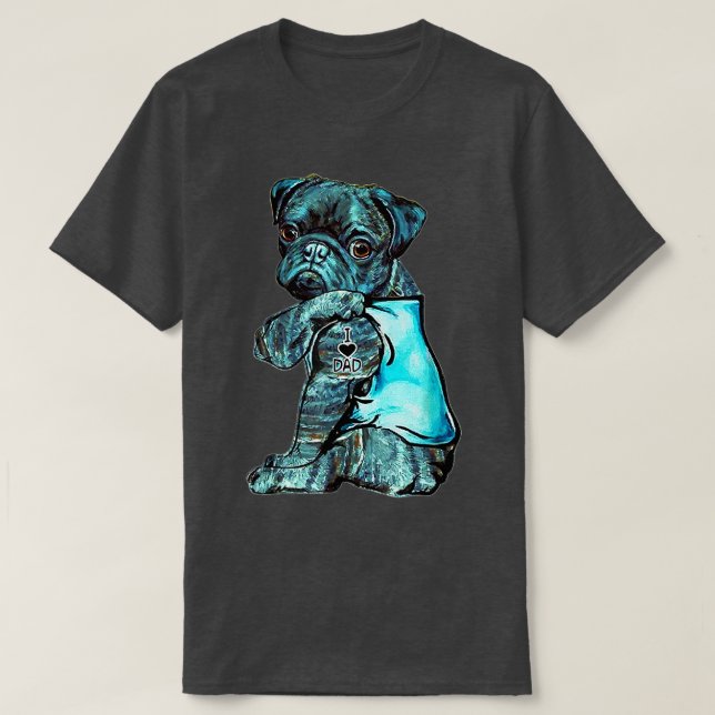 T-shirt Funny Brindle Carlin Chien I Love Papa Tattoo Brin (Design devant)