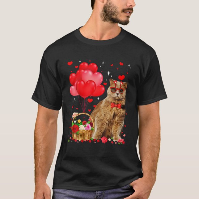 T-shirt Funny British Longhair Cat Heart Valentine Cat Lov (Devant)