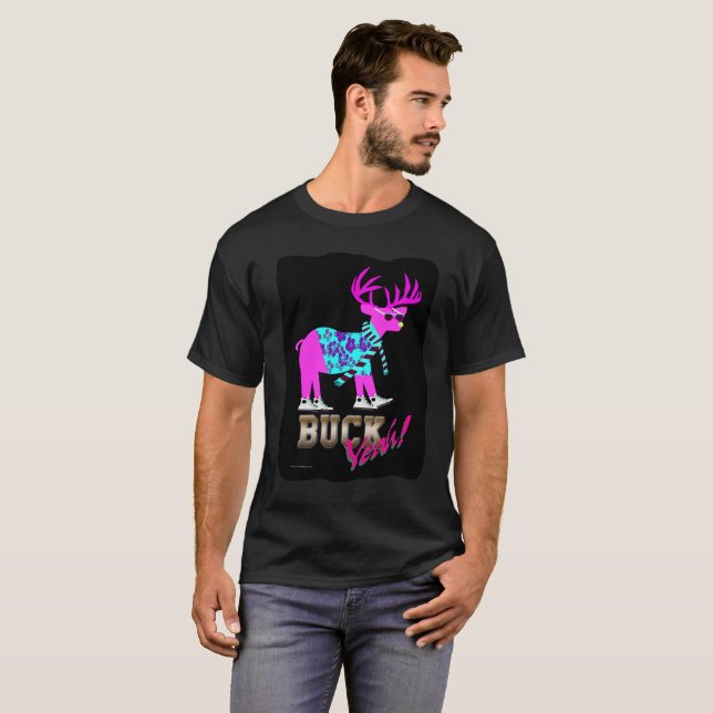 T-shirt Funny Buck Ouais Neon Reindeer (Devant entier)