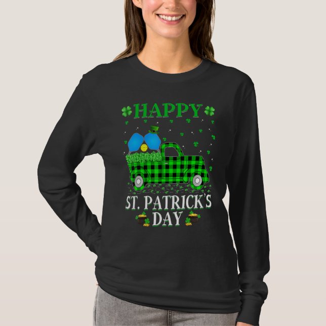 T-shirt Funny Buffalo Plaid Camion vert Pickleball St Pat (Devant)