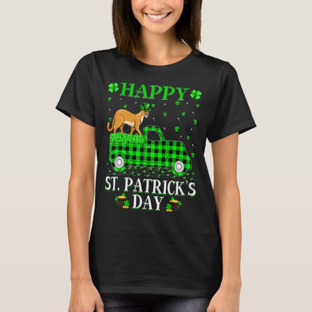 T-shirt Funny Buffalo Plaid Green Truck Cougar St Patrick  (Devant)