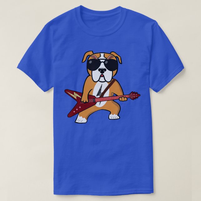 T-shirt Funny Bulldog Rocker Chien Jouant Guitar Rock Guit (Design devant)