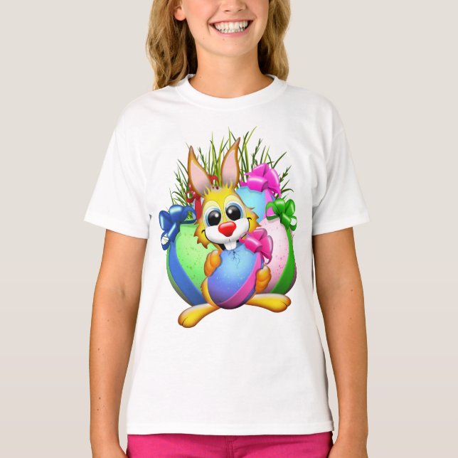 T-shirt Funny Bunny biting an Easter Egg (Devant)
