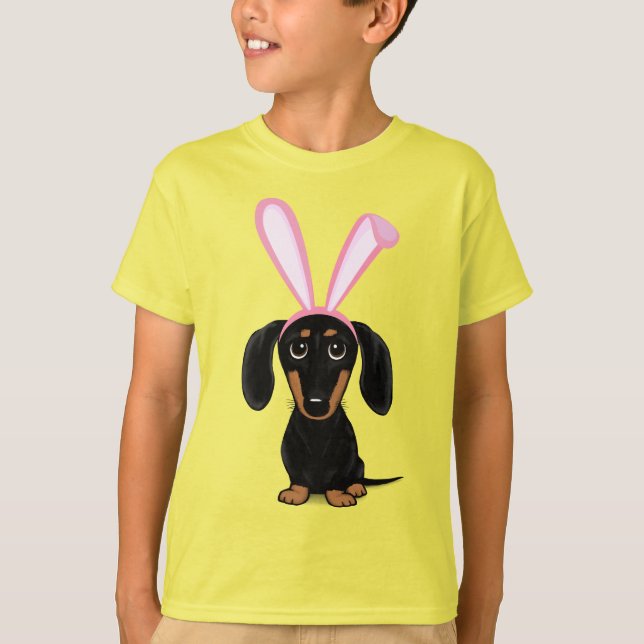 T-shirt Funny Bunny Dog de Pâques Noir et Tan Dachshund (Devant)