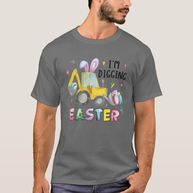 T-shirt Funny Bunny Excavator Easter Egg Kid Boys Easter (Devant)