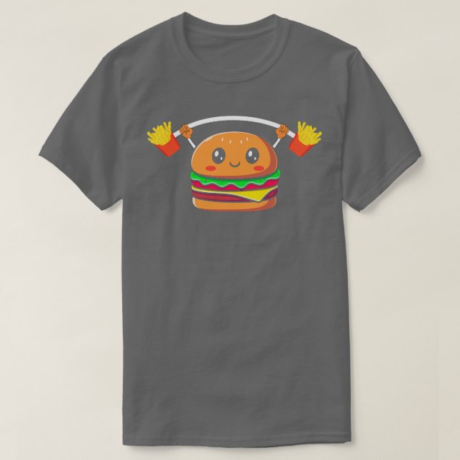 T-shirt Funny Burger Lifting Fries (Design devant)