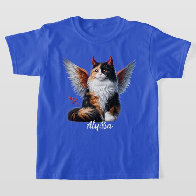 T-shirt Funny Calico Demon et Angel Cat (Poser)