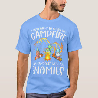T-shirt Funny Camping Gnome Hangout With My Gnomies Campfi